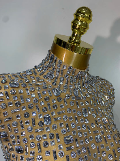 Gold Rhinestone Sleeveless Long Dress for Women