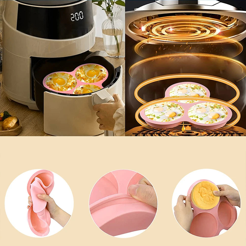 Silicone 3-Cavity Egg Mold for Air Fryer Baking