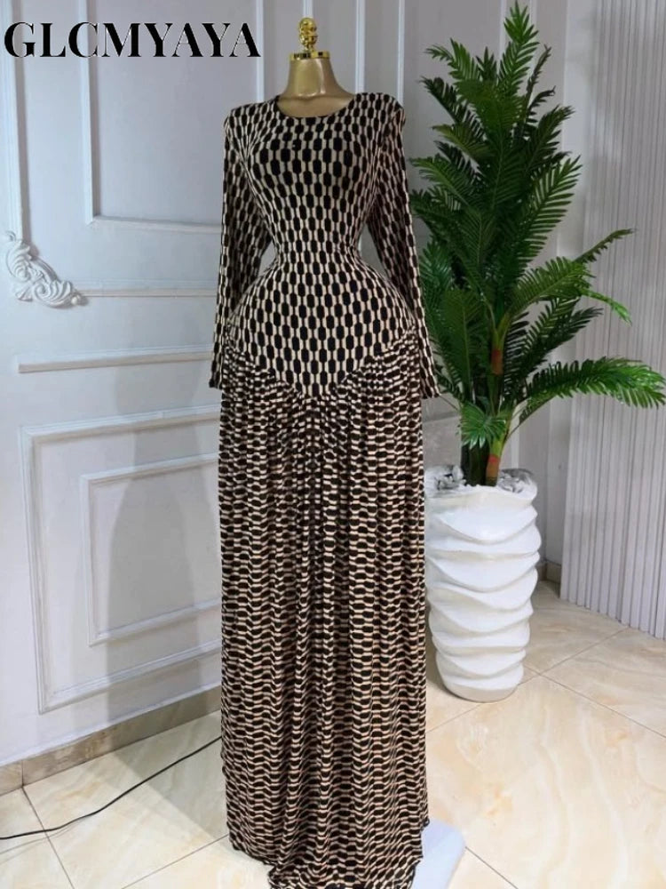 Women Plaid Long Sleeve Maxi Dress Polyester A-Line