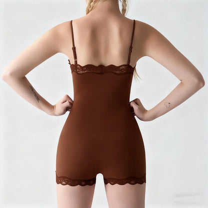 Lace Patchwork Cami Romper Women Backless Polyester