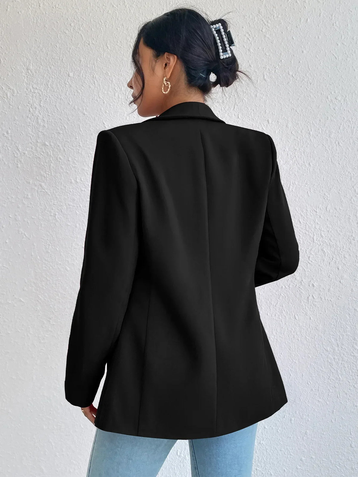 Solid Polyester Cotton Long Sleeve Women's Blazer