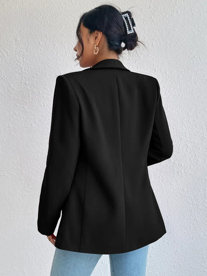 Solid Polyester Cotton Long Sleeve Women's Blazer