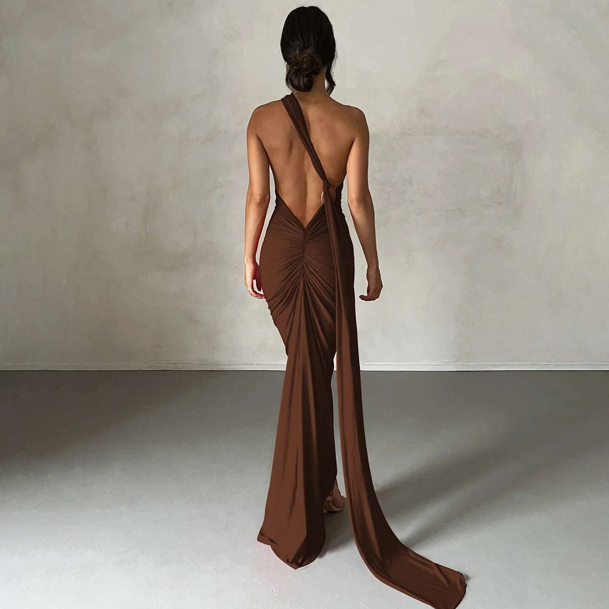 Hugcitar One Shoulder Backless Maxi Dress Women