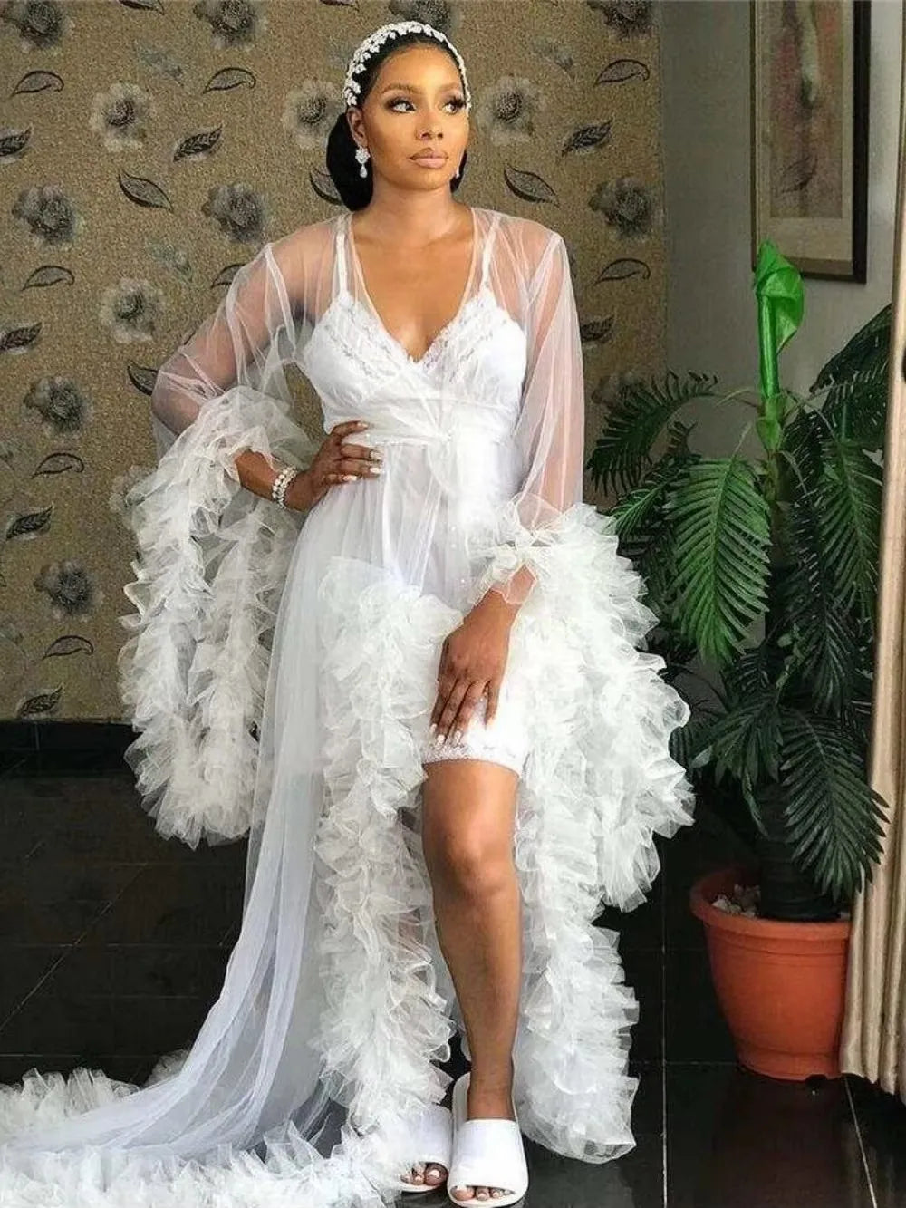 Ruched Maternity Dress Long Sheer Evening Robe