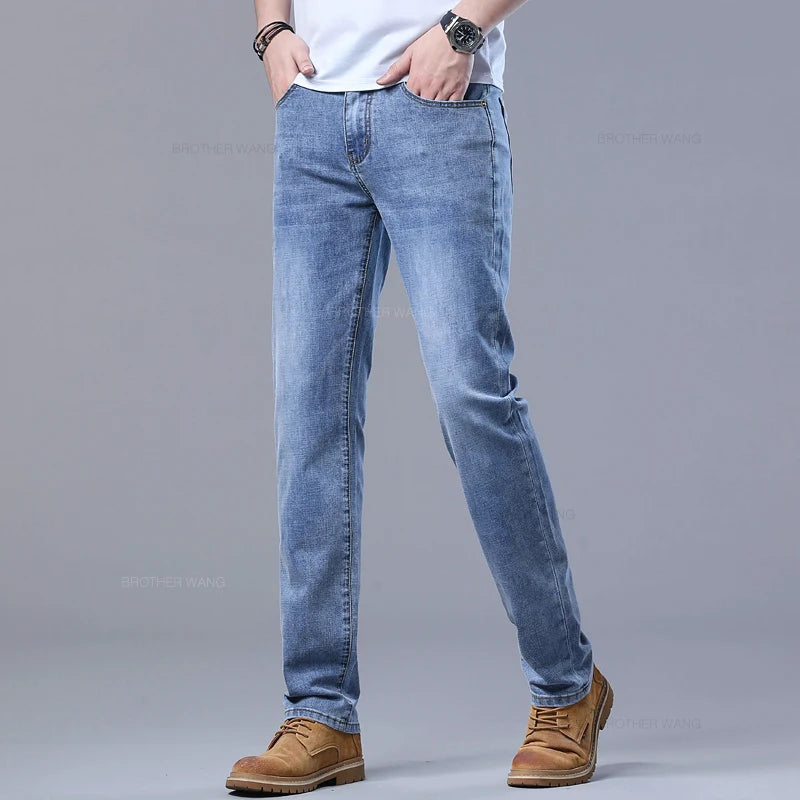 Light Blue Slim Jeans for Men in Stretch Denim