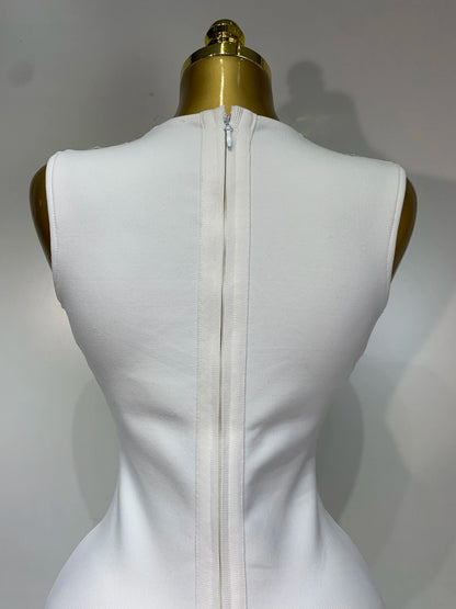 Sexy V Neck Cut Out Bandage Dress Silver Sequin White