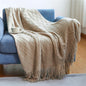 Khaki Knitted Acrylic Blanket with Tassels