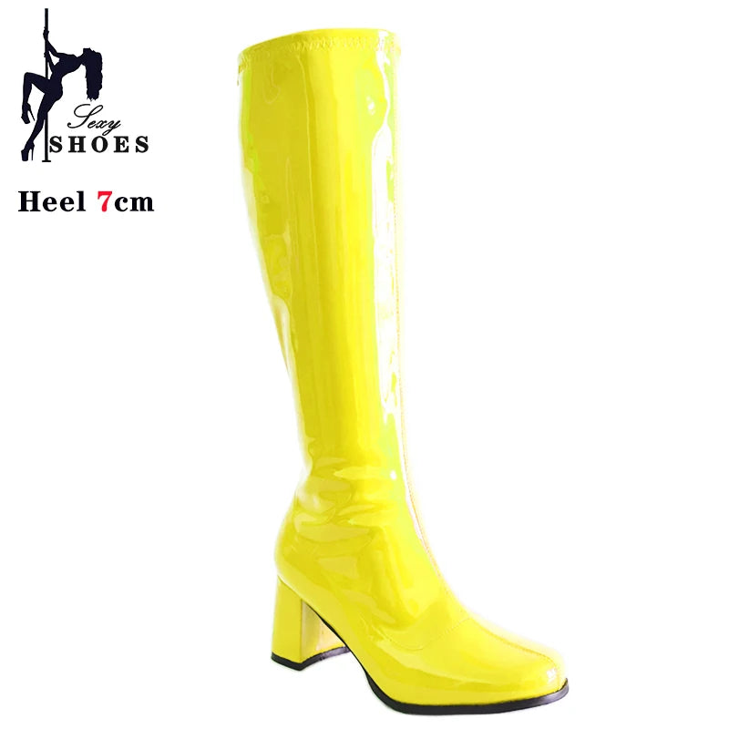 7cm Square Heel Knee-High Gogo Boots for Women