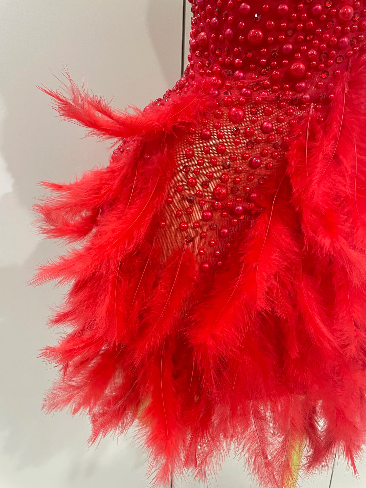 Luxury Rhinestones Pearls Feathers Halter Backless Dress