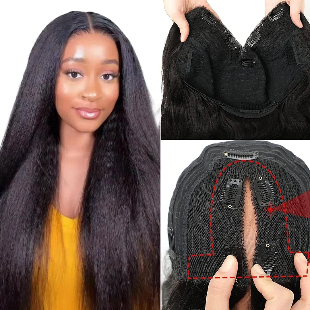 Kinky Straight V Part Wig 220% Density Human Hair