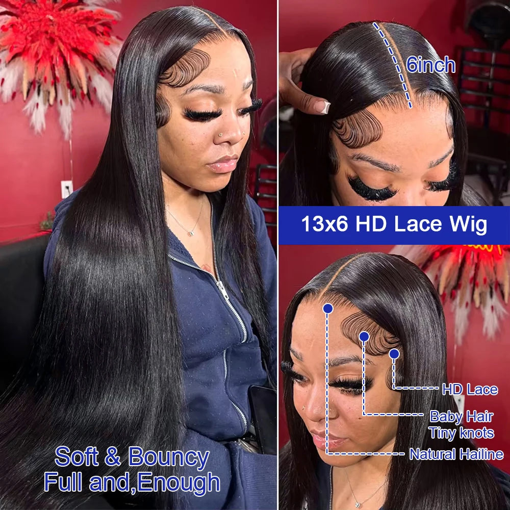40 Inch Bone Straight Human Hair Wig Brazilian Lace Front Wig