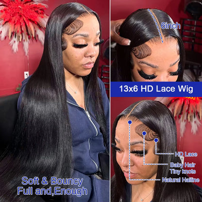 40 Inch Bone Straight Human Hair Wig Brazilian Lace Front Wig
