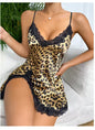 Leopard Silk Satin Nightgown with Lace Decoration
