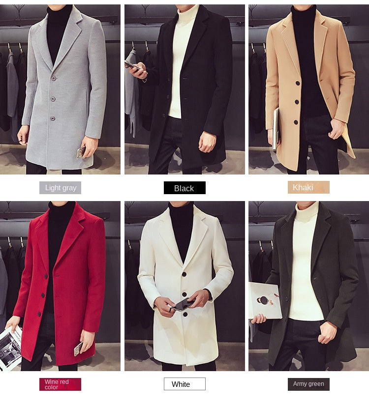 Men's Long Cotton Windbreaker Jacket Casual Slim Fit