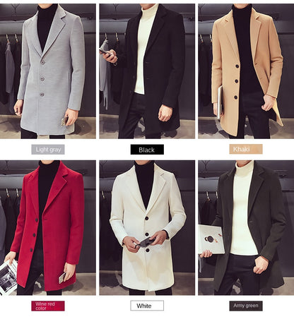 Men's Long Cotton Windbreaker Jacket Casual Slim Fit