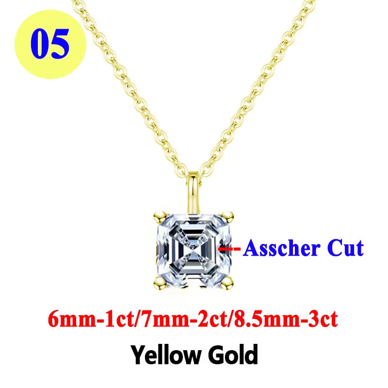 Moissanite Pendant Necklace 18K Gold Plated Women