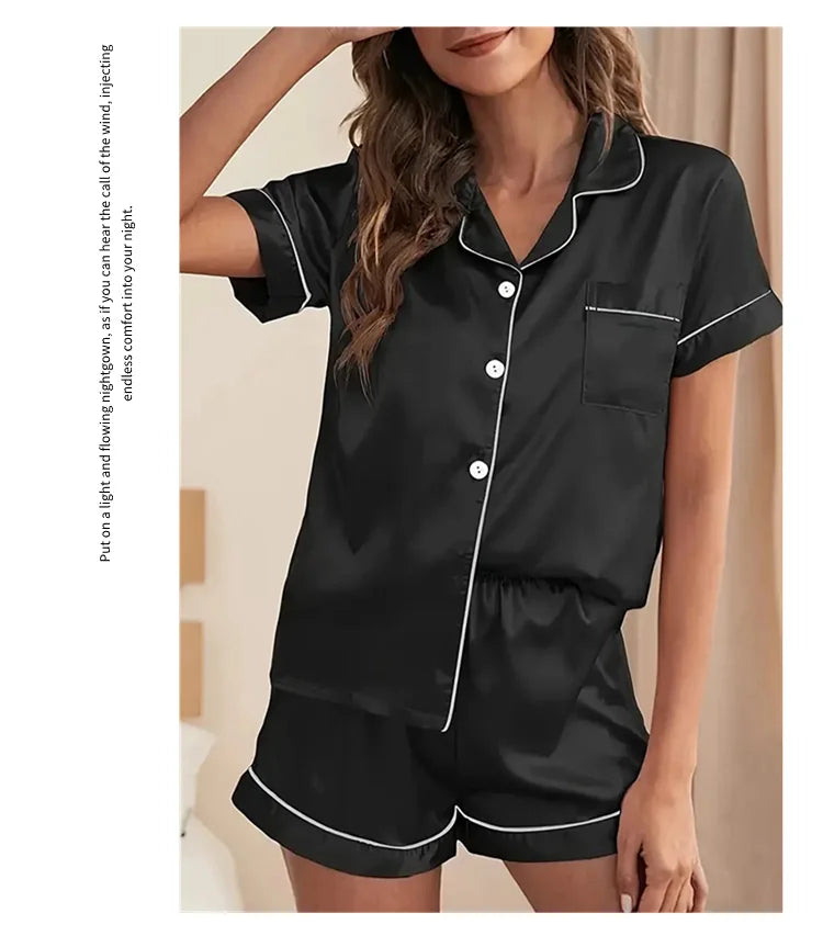Silk Satin Pajamas Set for Women with Button-Down Design