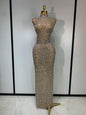 Gold Rhinestone Sleeveless Long Dress for Women