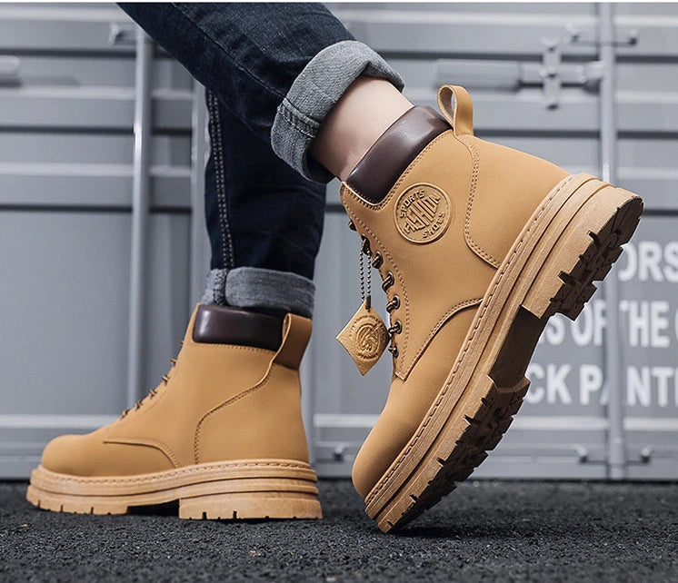 High Top Leather Motorcycle Boots for Men