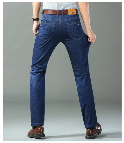 Men's Blue Straight Denim Jeans Lightweight Casual Trousers
