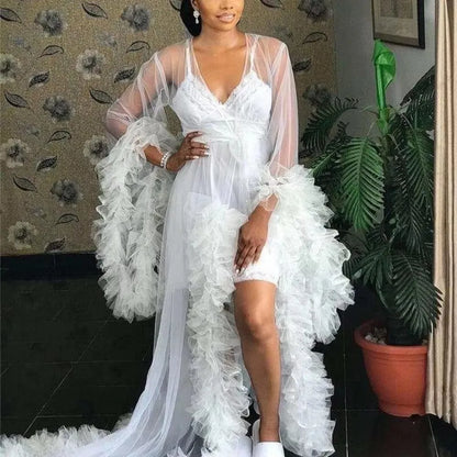 Ruched Maternity Dress Long Sheer Evening Robe