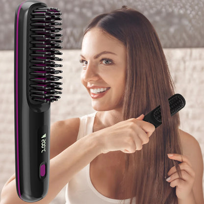 Ionic Hair Straightener Brush with LED Display