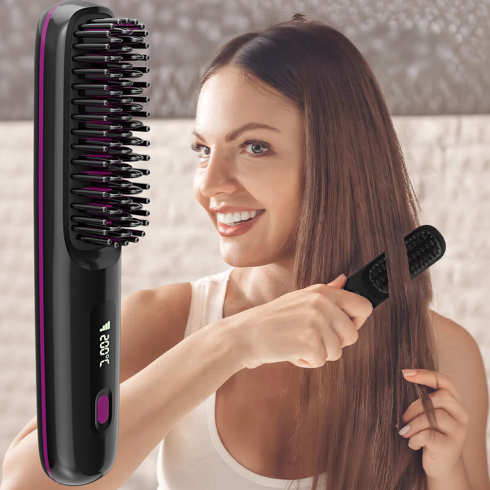Ionic Hair Straightener Brush with LED Display