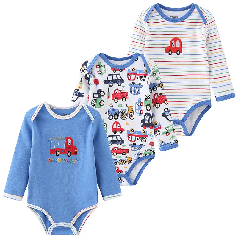 Kiddiezoom 3 Pcs Cotton Long Sleeve Baby Bodysuit