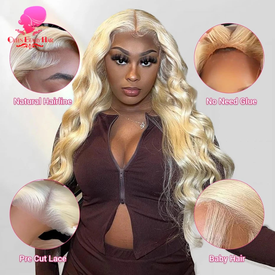 613 Glueless Human Hair Lace Closure Wig Blonde Straight