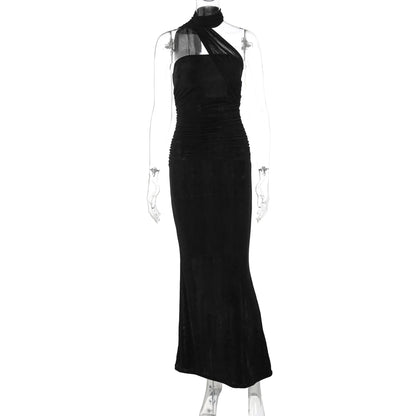 Hugcitar Halter Backless Ruched Bodycon Maxi Dress