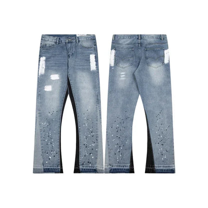 Washed Denim Trousers for Men with Micro-Flared Style