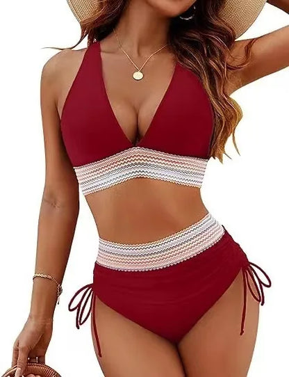 Textured Bikini Set with Wide Shoulder Belt for Women