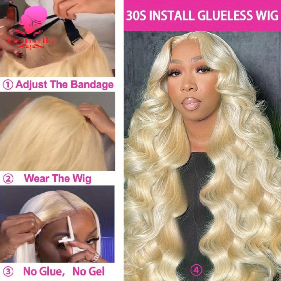 613 Glueless Human Hair Lace Closure Wig Blonde Straight