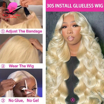 613 Glueless Human Hair Lace Closure Wig Blonde Straight