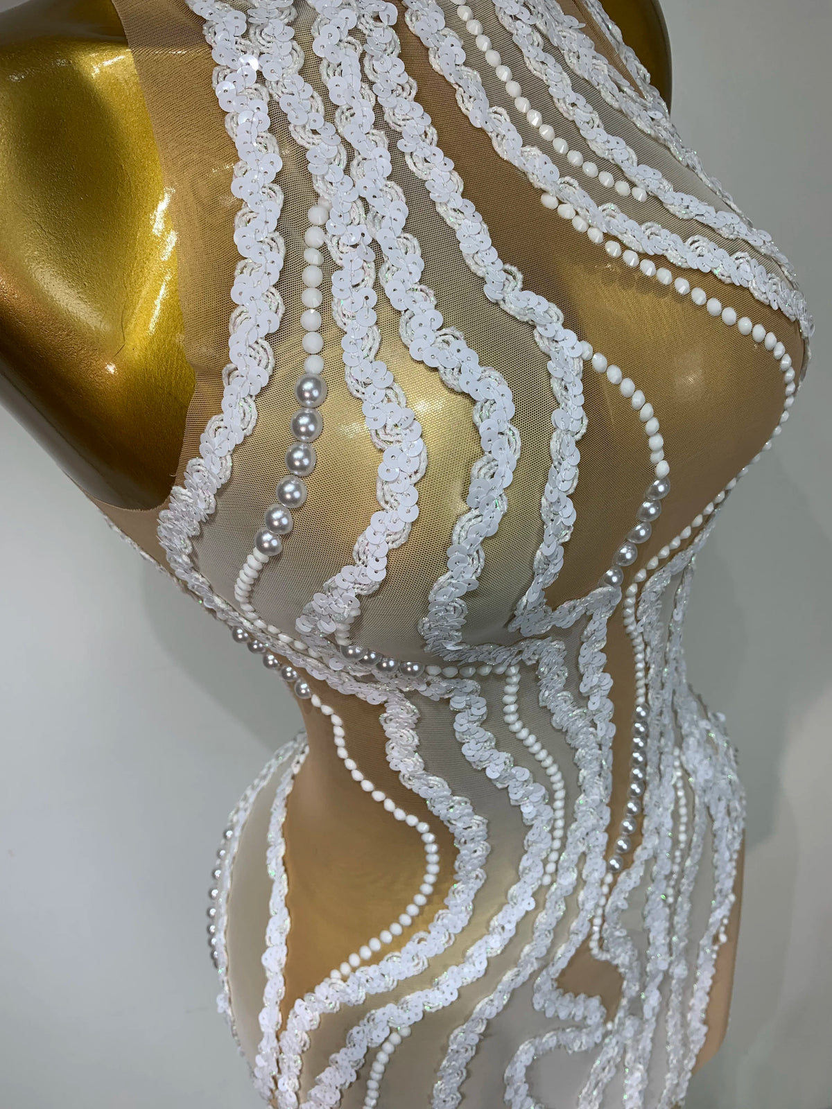 Elegant Women Long Dress with Pearl Sequins