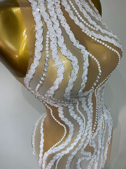 Elegant Women Long Dress with Pearl Sequins