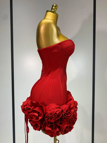 Women Strapless Backless Flower Embellished Mini Dress