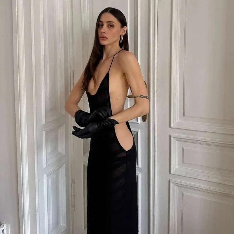 Mesh See Through Halter Maxi Dress for Women