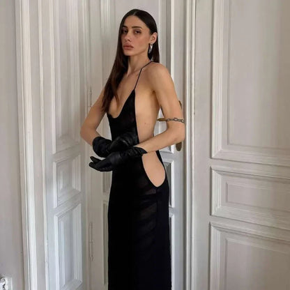 Mesh See Through Halter Maxi Dress for Women