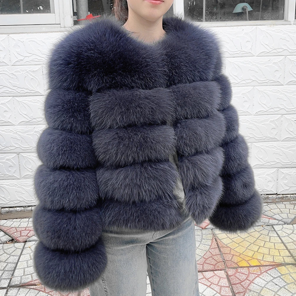 QUEENTINA Brown Fox Fur Coat for Women