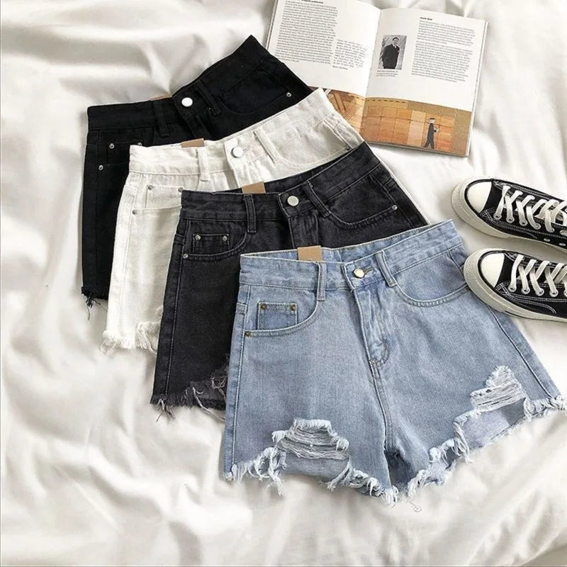 High Waist Ripped Denim Shorts for Women Summer Casual