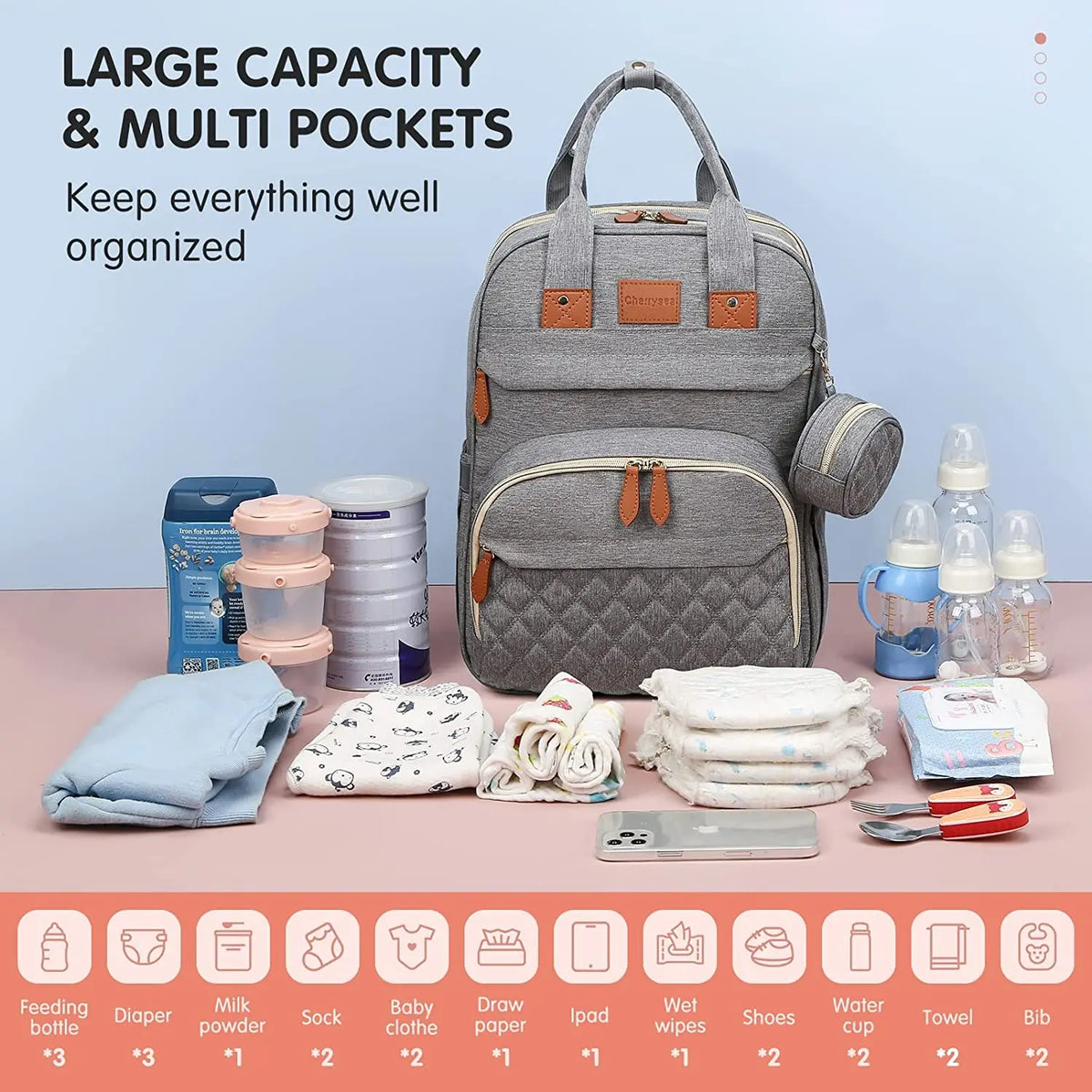 3 In 1 Waterproof Diaper Bag Backpack with USB Charge