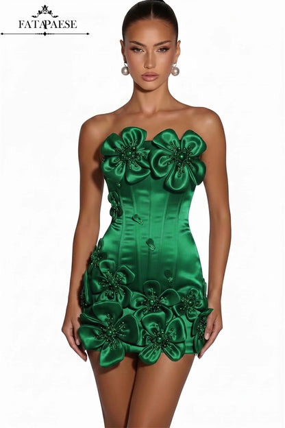 3D Floral Corset Mini Evening Dress with Rhinestones