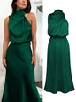 Elegant Silk Satin Sleeveless Long Dress for Women
