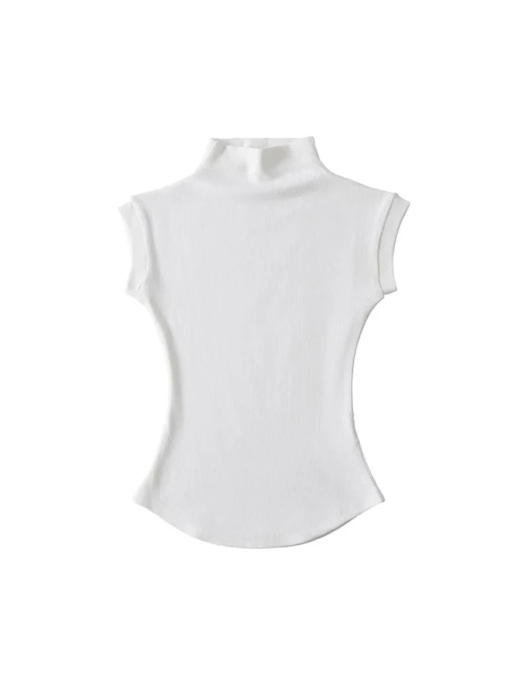 Women Summer Turtleneck Sleeveless Slim Fit Top