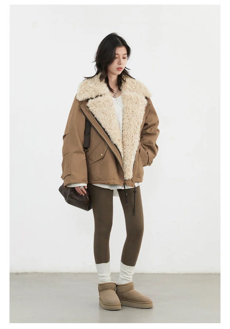 Cotton Motorcycle Jacket for Women Casual Retro Style