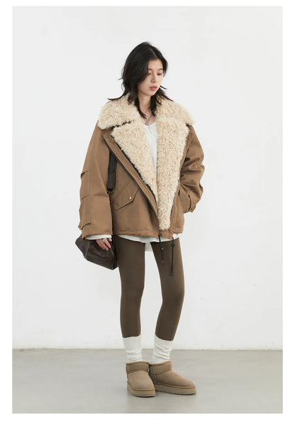 Cotton Motorcycle Jacket for Women Casual Retro Style