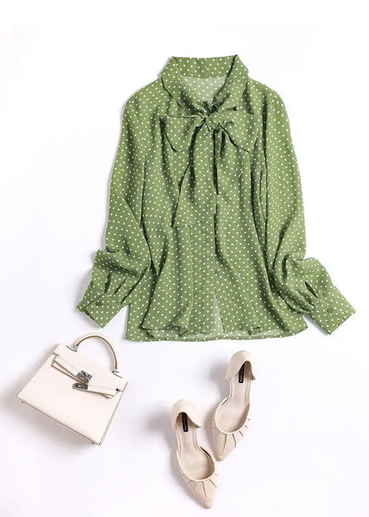 Shawl Collar Long Sleeve Blouse Women Polka Dot Cardigan