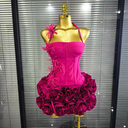 Red Women Sexy Halter Mini Bodycon Dress
