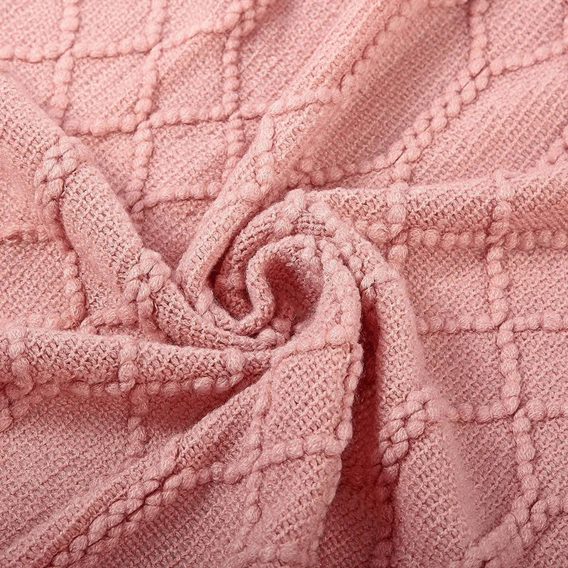 Khaki Knitted Acrylic Blanket with Tassels
